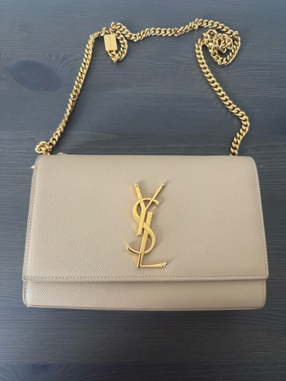 Saint Laurent Kate Small in Grain de Poudre Embossed Leather, Dark Beige - NWOT - Picture 4 of 11